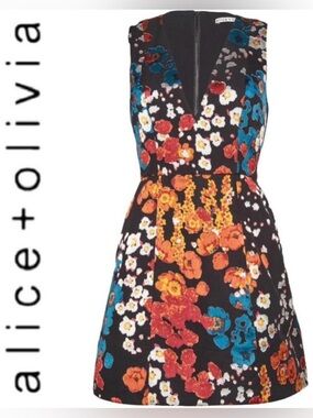 Alice + Olivia Patty V-neck dress in field burnout- size 2